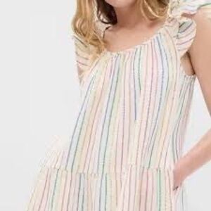 GAP | Crinkle Gauze Mini Dress in metallic multi color stripe